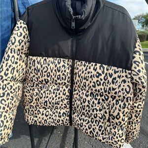 Only Black and Leopard Print Puffer Jacket